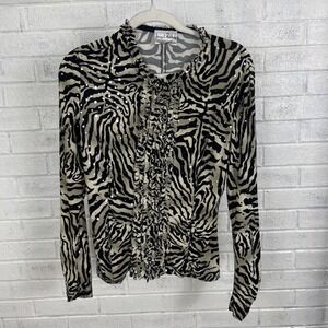 Joseph Ribkoff‎ Sequin Zebra Print Zip Top Womens Size 12 Ruffle Artsy Evening